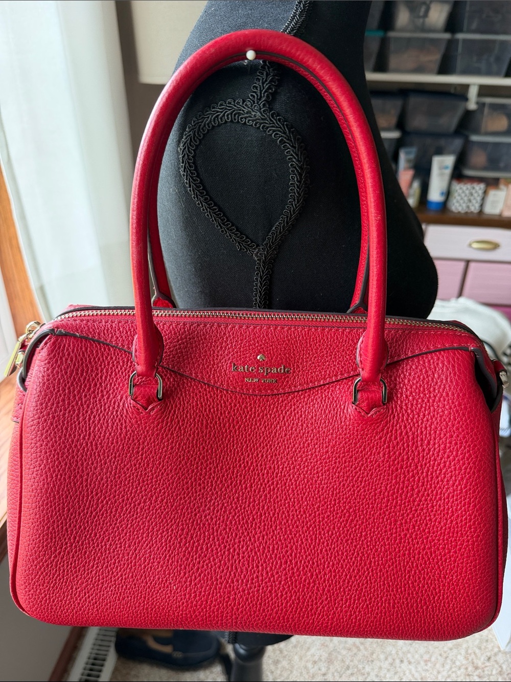 kate spade red pebbled leather mini satchel